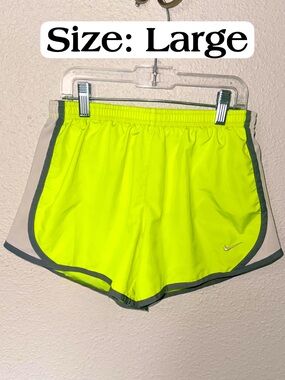 Nike Women's Neon Yellow Athletic Shorts with Gray Trim